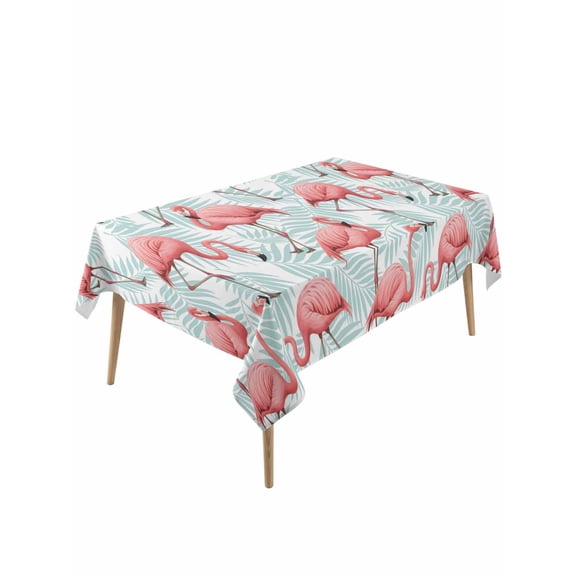Pink Flamingo Table Cloth, Waterproof Tablecloth for Rectangle Tables, Blue Summer Tropical Plants Leaves Reusable Washable Fabric Table Cover for Restaurant Kitchen Dining Tables 60"x120"