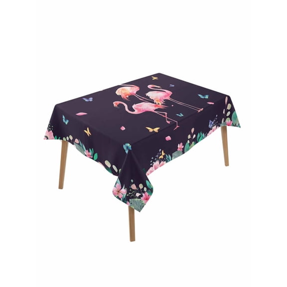 Pink Flamingo Table Cloth, Waterproof Tablecloth for Rectangle Tables, Green Summer Tropical Botanical Black Reusable Washable Fabric Table Cover for Restaurant Kitchen Dining Tables 52"x70"