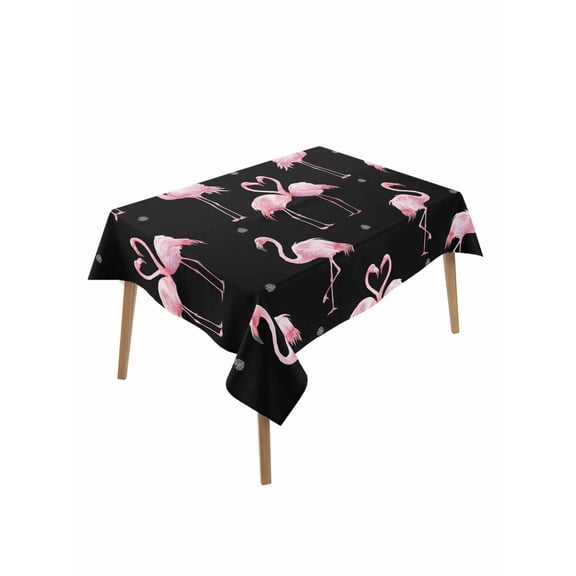 Pink Flamingo Table Cloth, Waterproof Tablecloth for Rectangle Tables, Summer Tropical Animals Black Reusable Washable Fabric Table Cover for Restaurant Kitchen Dining Tables 52"x70"