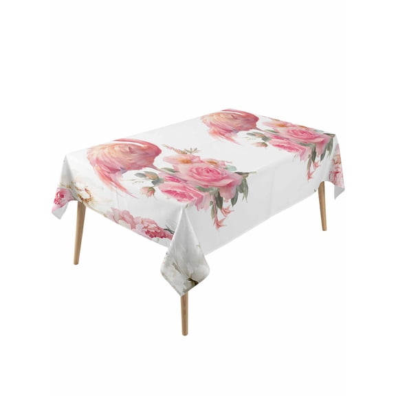 Pink Flamingo Table Cloth, Waterproof Tablecloth for Rectangle Tables, Watercolor Flowers Spring Floral Reusable Washable Fabric Table Cover for Restaurant Kitchen Dining Tables 60"x120"