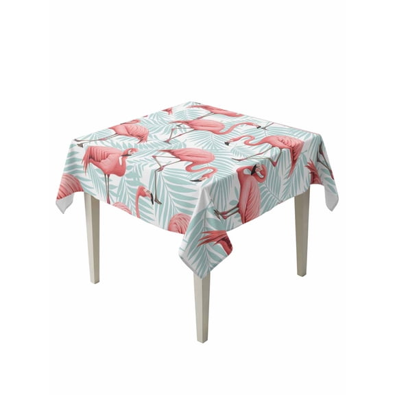 Pink Flamingo Table Cloth, Waterproof Tablecloth for Square Tables, Blue Summer Tropical Plants Leaves Reusable Washable Fabric Table Cover for Restaurant Kitchen Dining Tables 54"x54"