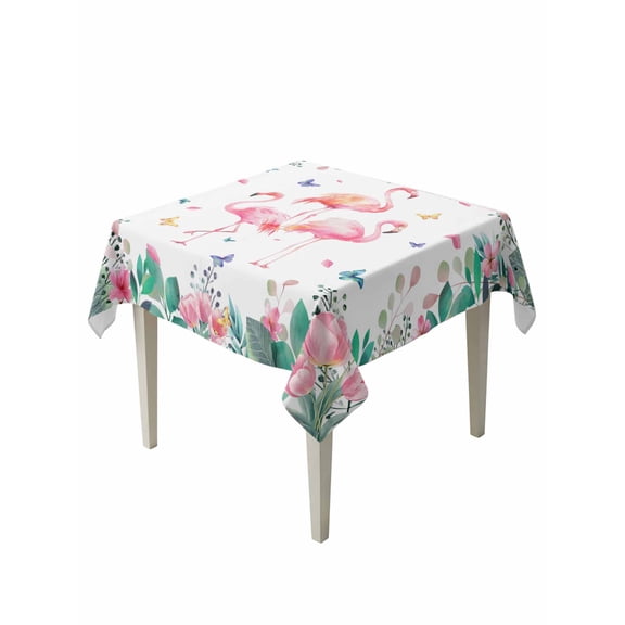Pink Flamingo Table Cloth, Waterproof Tablecloth for Square Tables, Tropical Botanical Summer Butterfly Flower Reusable Washable Fabric Table Cover for Restaurant Kitchen Dining Tables 54"x54"