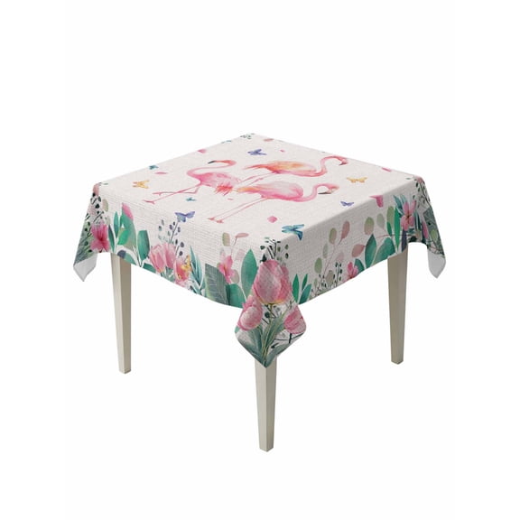 Pink Flamingo Table Cloth, Waterproof Tablecloth for Square Tables, Tropical Botanical Summer Flower Rustic Reusable Washable Fabric Table Cover for Restaurant Kitchen Dining Tables 60"x60"
