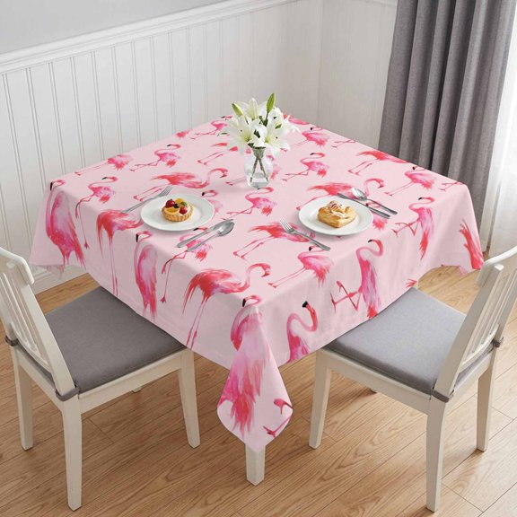 Pink Flamingo Table Cloth Waterproof Tablecloths, Summer Animals Tablecloth Dining Table Cover for Kitchen Party Tabletop Outdoor, Square Tablecloth 54x54 Inch