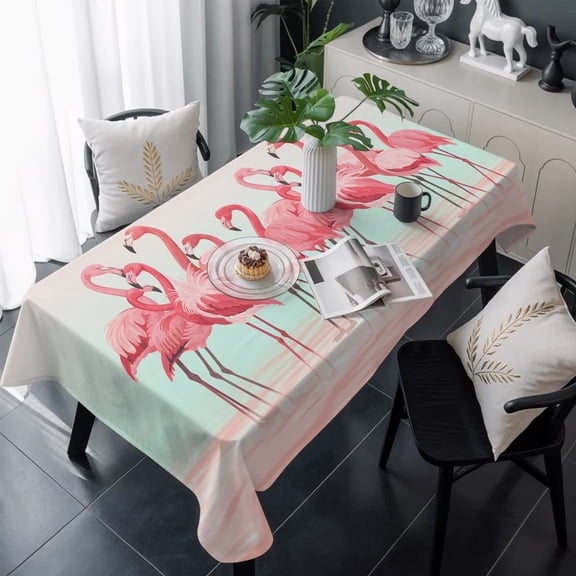 Pink Flamingo Table Cloth Waterproof Tablecloths, Summer Tropical Flamingo Hawaii Animals Tablecloth Dining Table Cover for Kitchen Party Tabletop Outdoor, Rectangle Tablecloth 54x108 Inch