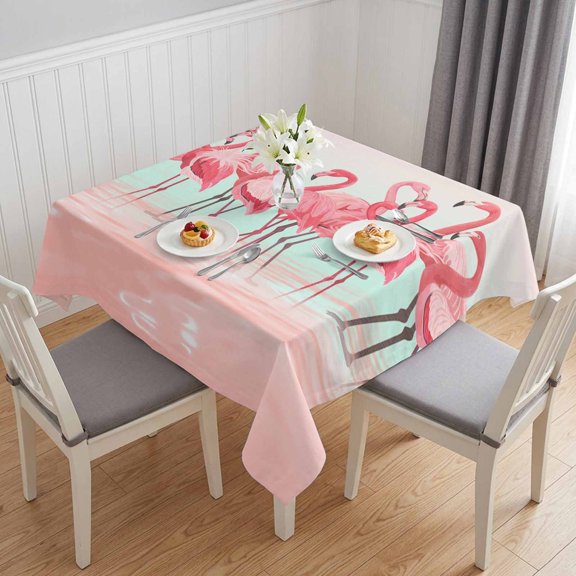 Pink Flamingo Table Cloth Waterproof Tablecloths, Summer Tropical Flamingo Hawaii Animals Tablecloth Dining Table Cover for Kitchen Party Tabletop Outdoor, Square Tablecloth 54x54 Inch