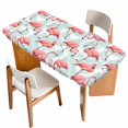thumbnail image 1 of Pink Flamingo Table Cloths for 3 Foot Rectangle Tables, Blue Summer Tropical Plants Leaves Patio Waterproof Elastic Fitted Tablecloths, Washable Rectangular Table Cover for Camping, 1 of 8