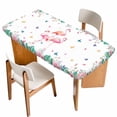 thumbnail image 1 of Pink Flamingo Table Cloths for 3 Foot Rectangle Tables, Tropical Botanical Summer Butterfly Flower Patio Waterproof Elastic Fitted Tablecloths, Washable Rectangular Table Cover for Camping, 1 of 8