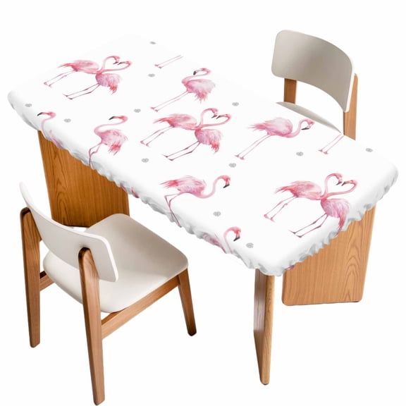 Pink Flamingo Table Cloths for 4 Foot Rectangle Tables, Summer Tropical Animals Patio Waterproof Elastic Fitted Tablecloths, Washable Rectangular Table Cover for Camping