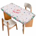 thumbnail image 1 of Pink Flamingo Table Cloths for 5 Foot Rectangle Tables, Tropical Botanical Summer Flower Rustic Patio Waterproof Elastic Fitted Tablecloths, Washable Rectangular Table Cover for Camping, 1 of 8