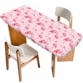 thumbnail image 1 of Pink Flamingo Table Cloths for 8 Foot Rectangle Tables, Summer Animals Patio Waterproof Elastic Fitted Tablecloths, Washable Rectangular Table Cover for Camping, 1 of 8