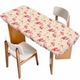 thumbnail image 1 of Pink Flamingo Table Cloths for 8 Foot Rectangle Tables, Summer Animals Rustic Patio Waterproof Elastic Fitted Tablecloths, Washable Rectangular Table Cover for Camping, 1 of 8