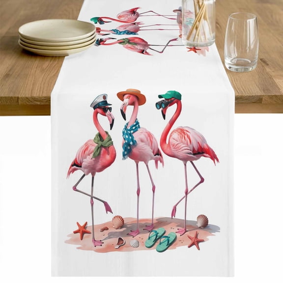 Pink Flamingo Table Runner 36 Inches Long Farmhouse Dress Scarves, Summer Coastal Ocean Nautical Sea Beach Dining Tablerunner for Coffee Table/Kitchen Island/Party Décor, Small 13" x 36"
