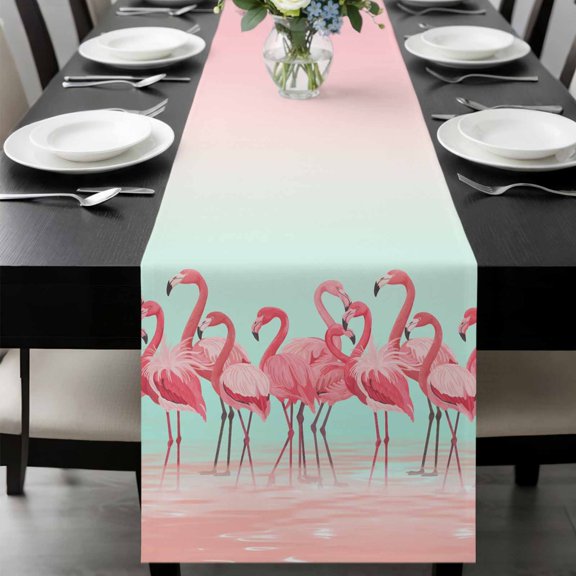 Pink Flamingo Table Runner 36 Inches Long, Summer Tropical Flamingo Hawaii Animals Kitchen Coffee Dining Table Decoration for Home Party Birthday Wedding Home Decor 13x36 Inches