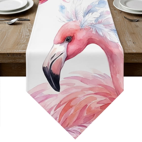 Pink Flamingo Table Runner Linen Burlap Table Runner 90 Inches Long Modern Elegant Tropical Feather Flamingos Dresser Scarves for Kitchen Island Coffee Dining Room Party Wedding Holiday Decor 13"x90"
