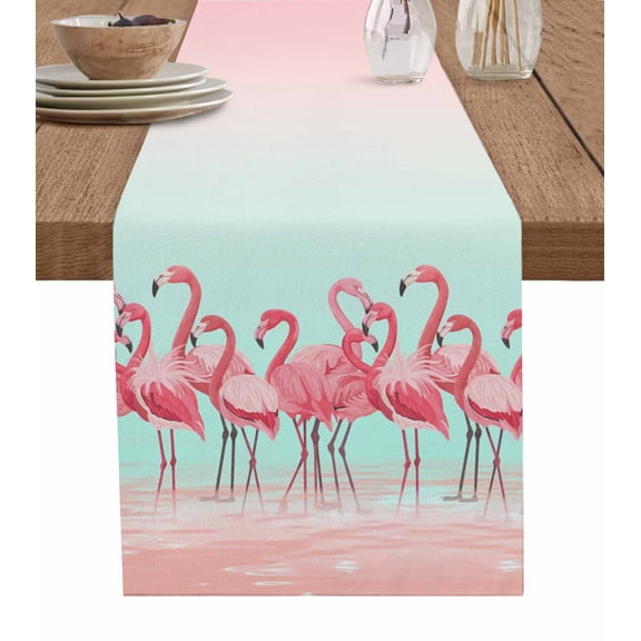 Pink Flamingo Table Runner Summer Flamingo Coastal Ocean Beach Tablerunners 13 x 60 Inch, Table Decorations Tabletop Scarf for Summer Gathering Holiday Farmhouse Kitchen Dining Decor