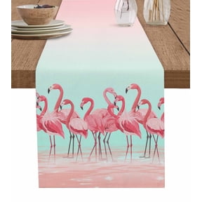 Pink Flamingo Table Runner Summer Flamingo Coastal Ocean Beach Tablerunners 18 x 72 Inch, Table Decorations Tabletop Scarf for Summer Gathering Holiday Farmhouse Kitchen Dining Decor