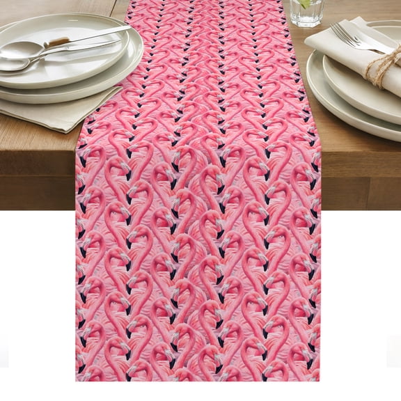 Pink Flamingo Table Runner Summer Tropical Wild Animals Printed Tablerunners 13 x 36 Inch, Table Decorations Tabletop Scarf for Summer Gathering Holiday Farmhouse Kitchen Dining Decor