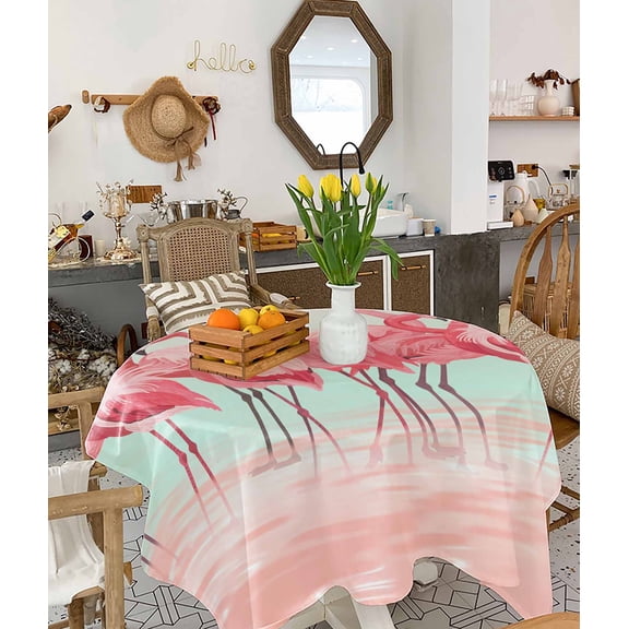 Pink Flamingo Tablecloth Square Table Cloth 54x54, Waterproof Tablecloth Outdoor Table Cloth, Summer Tropical Flamingo Hawaii Animals Washable Table Cover for Kitchen Dining Party