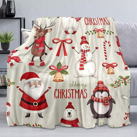 Pink Flamingo Throw Blanket, Christmas Blanket, Hibiscus Green Palm Leaf Tropical Xmas Gifts Holiday Blanket, White Blanket, Soft Flannel Blanket for Couch, Sofa, 30"x40"(Baby Size)