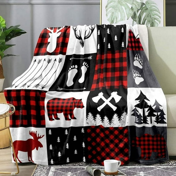 Pink Flamingo Throw Blanket, Christmas Blanket, Hibiscus Green Palm Leaf Tropical Xmas Gifts Holiday Blanket, White Blanket, Soft Flannel Fleece Blanket for Couch, Sofa, 30"x40"(Baby Size)