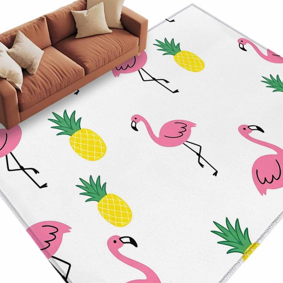 Pink Flamingo Tropical Area Rug 8x10 Washable Rug Non Slip Summer Pineapple Funny Cartoon Large Area Rug Soft Stainresistant Indoor Carpet for Living Room Bedroom Home Office Dining Room Nursery