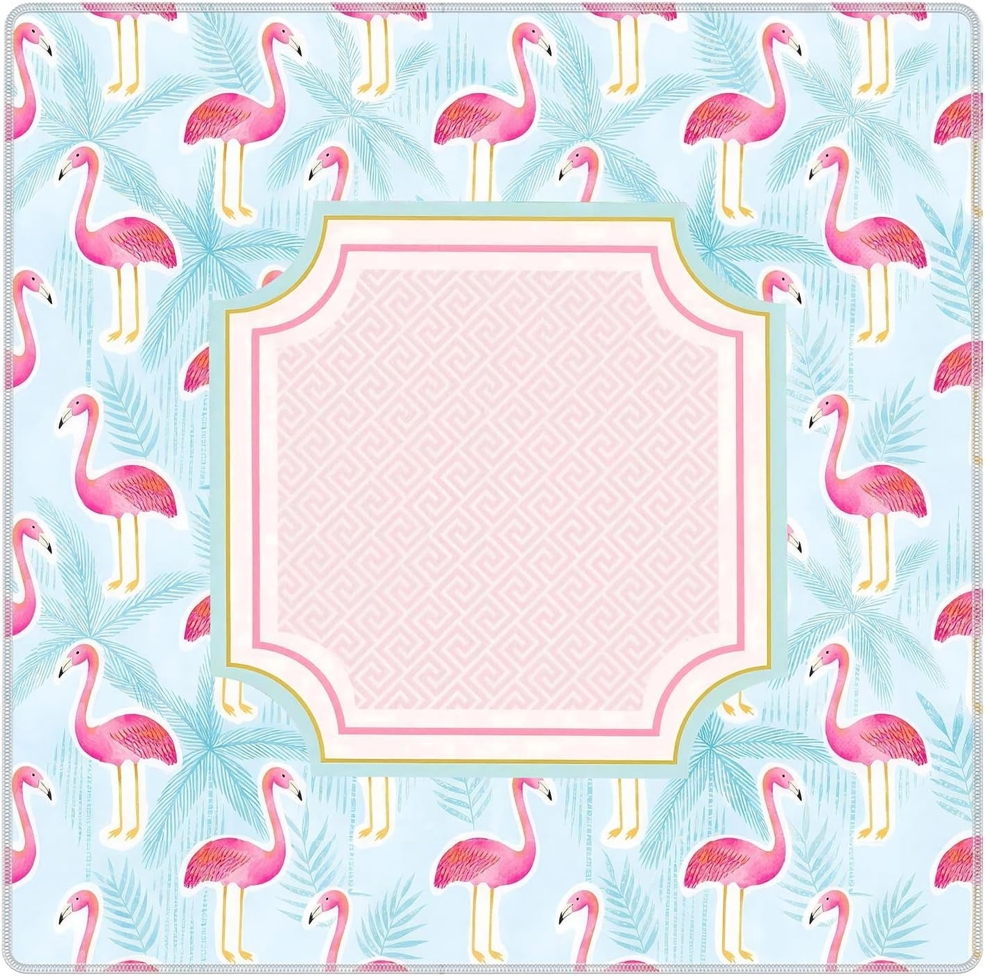 Pink Flamingo Tropical Beach Mahjong Mat for Table 31.5x31.5 in, Blue Coastal Palm Tree Mahjong Table Mat Cover Anti Slip Noise Reduction for Mah Jong Card Board Tile Games