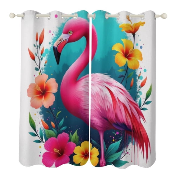 Pink Flamingo Tropical Flowers 2 Panels Curtains for Bedroom Living Room Drapes Kitchen Window Curtain Home Decor