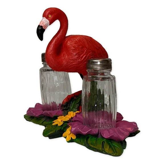 Pink Flamingo Tropical Salt and Pepper Shaker Holder, 5 3/4 Inch (Shakers Included)