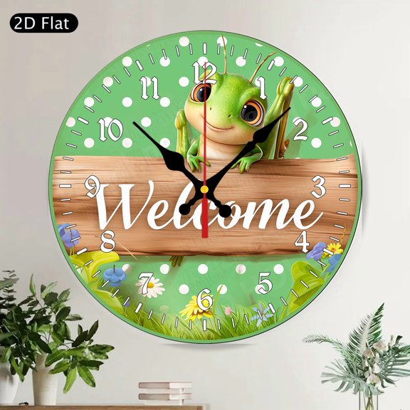 Pink Flamingo Tropical Welcome Sign Round Wall Clock Silent Non-Ticking Decor