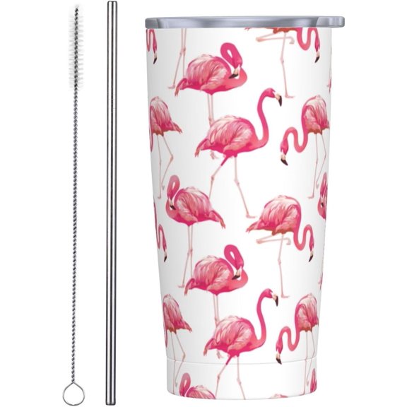Pink Flamingo Tumbler,Flamingo 20oz Stainless Steel Insulated Travel Tumbler,Travel Coffee Mug with Lid and Straw Water Bottle Drink Tumbler Cups Gifts for Women Men Lovers