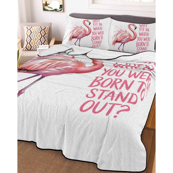 Pink Flamingo Twin Size Down Alternative Comforter, Lightweight Comforter Quilt Bedding Set with Pillow Shams Summer Animal Gradient Watercolor All Seasons Bed Comforter Duvet Insert 68"x86"