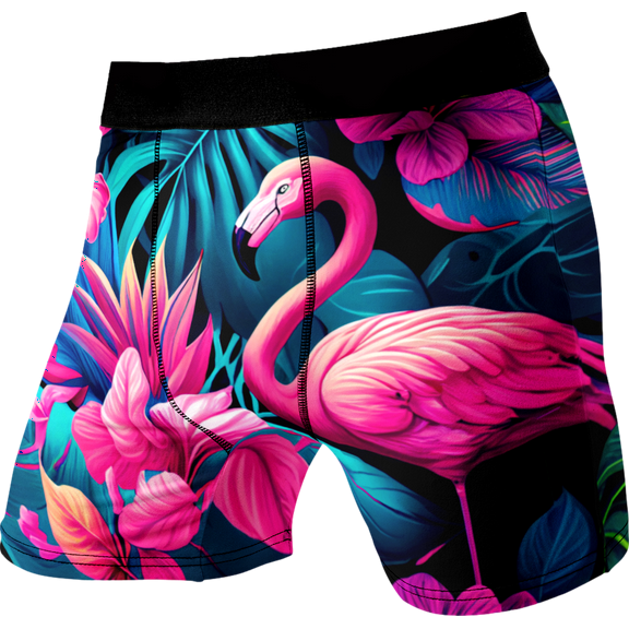 Pink Flamingo Underwear Adult Tropical Hawaiian Print Boxer Briefs for Men