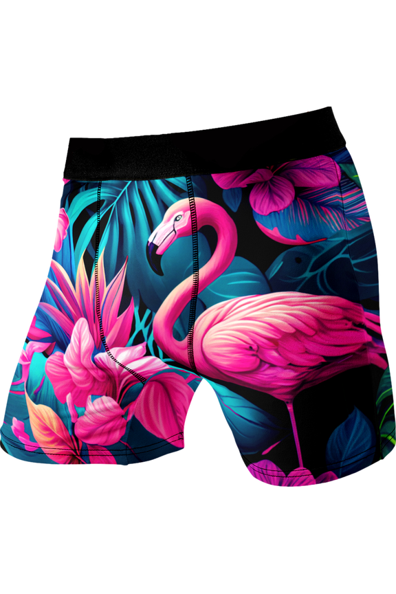 Pink Flamingo Underwear Adult Tropical Hawaiian Print Boxer Briefs for Men