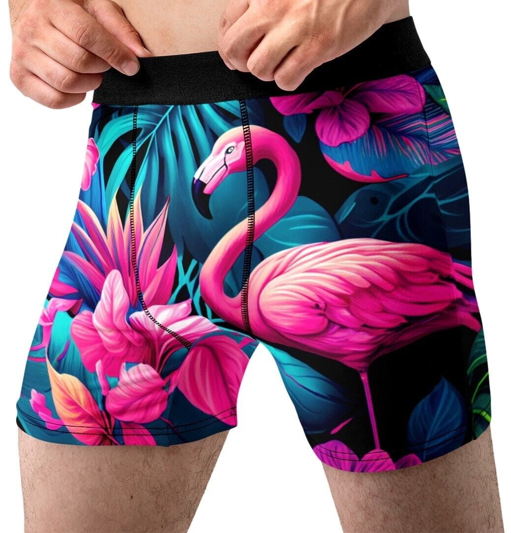 Pink Flamingo Underwear Adult Tropical Hawaiian Print Boxer Briefs for