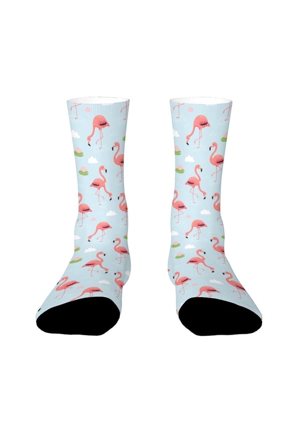 Pink Flamingo Wading Funny Novelty Crew Socks for Women Men Sports