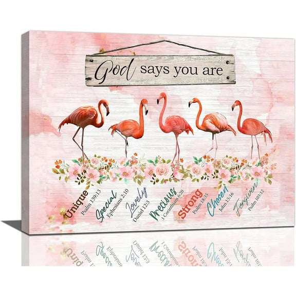 Pink Flamingo Wall Art God Says You Are Wall Decor Flower Summer Tropical Flamingos Rustic Pictures Canvas Prints Motivational Framed Modern Artwork for Home Living Room Bedroom Bathroom 16"x12"