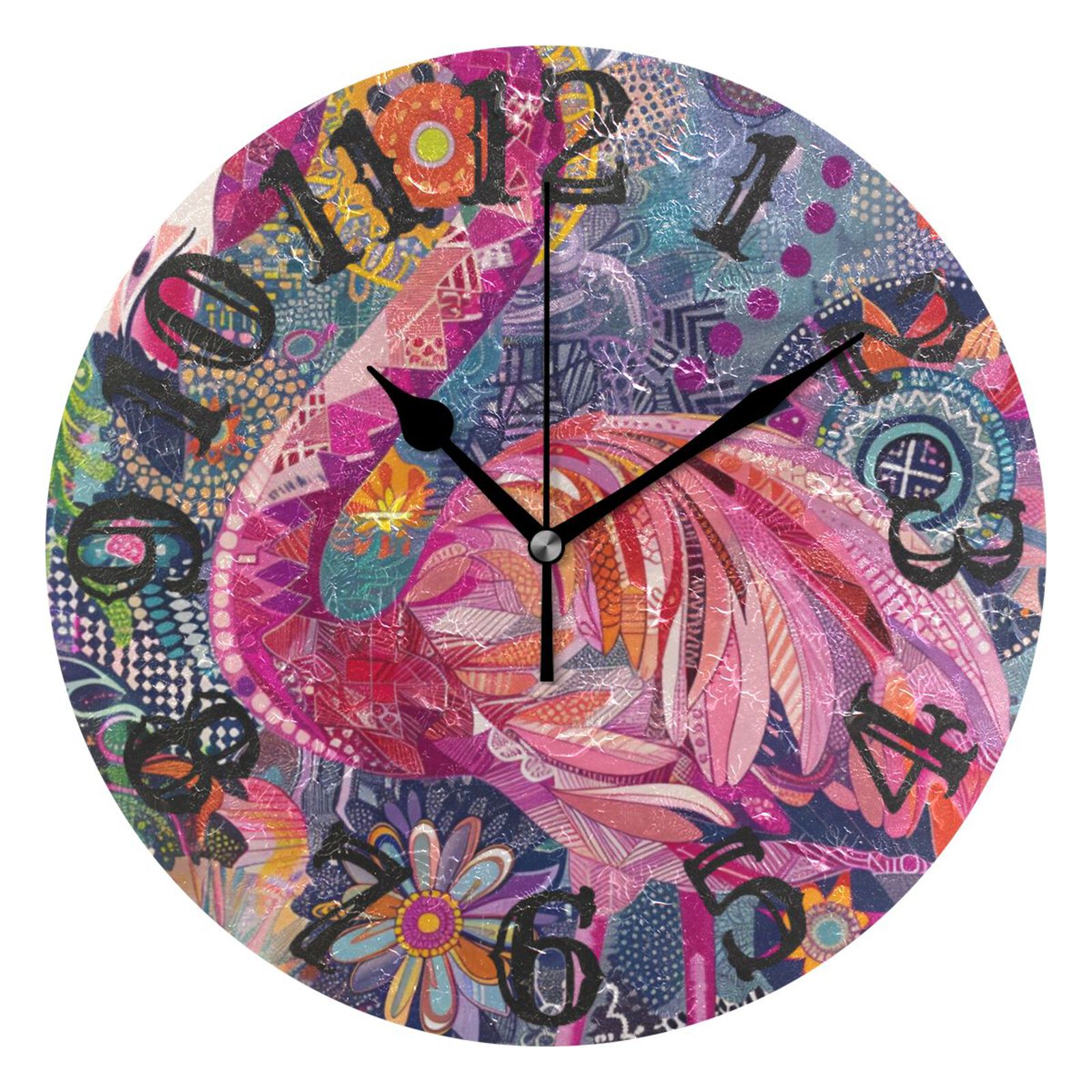 Pink Flamingo Wall Clock 10 inch Non-Ticking Easy to Read Decorative ...