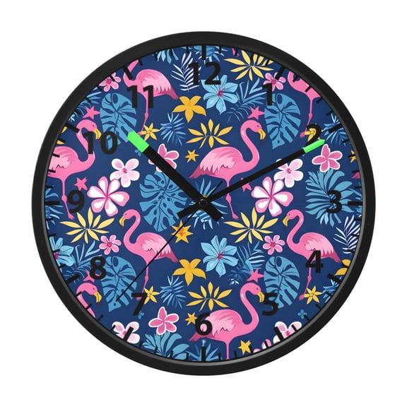 Pink Flamingo Wall Clock 12 Inch Voice Activated Night Light Silent Non Ticking