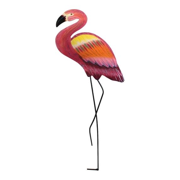 Pink Flamingo Wall Plaque Facing Left Painted Metal 25.25 Inches