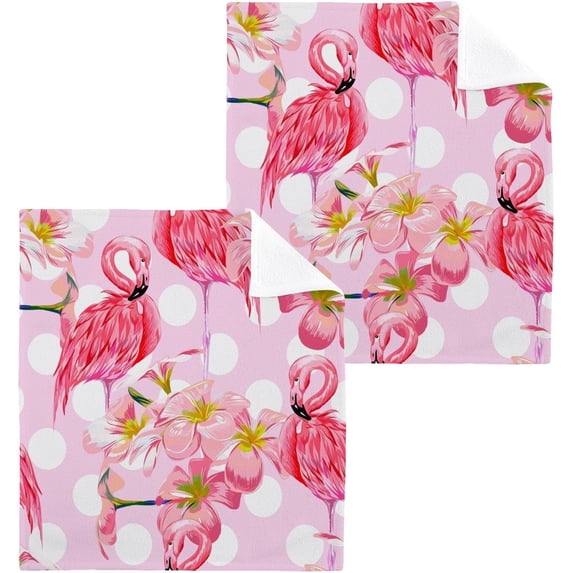 Pink Flamingo Wash Cloth Set of 2, 12 x 12 Inch Cotton Baby Washcloths Highly Absorbent and Soft Feel Fingertip Towels Face Towels for Bathroom, Gym, Spa Washcloth Gift