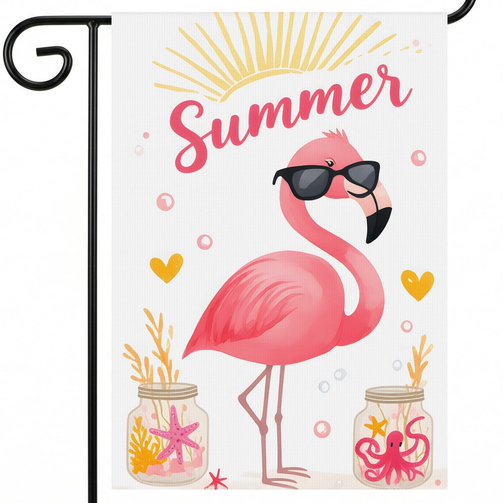 Pink Flamingo Wearing Sunglasses Standing Next to Jelly Jar Summer ...