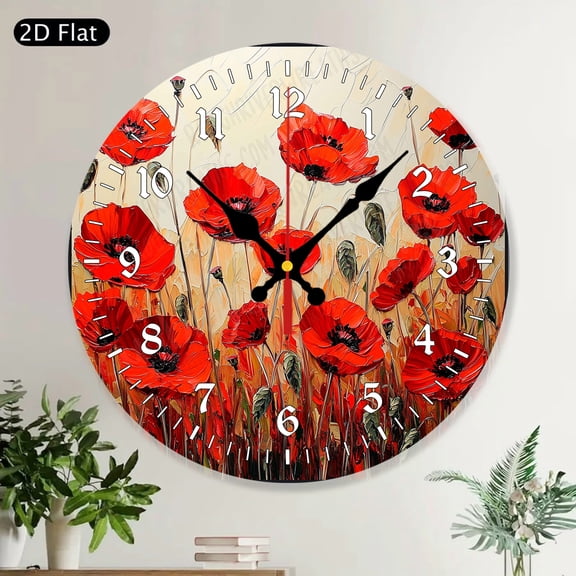Pink Flamingo Welcome Sign Tropical Wood Polka Dot Silent Round Wall Clock