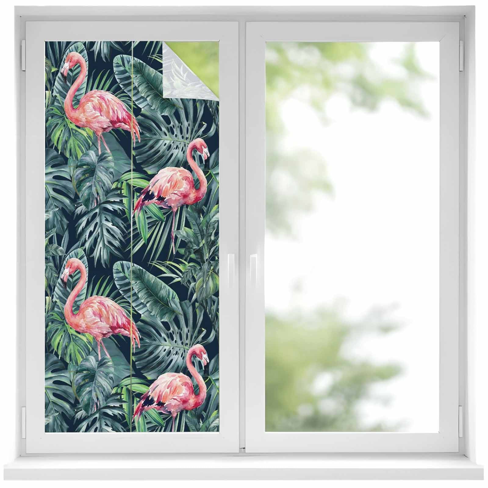 Pink Flamingo Window Privacy Film, Country Tropical Animal Green ...