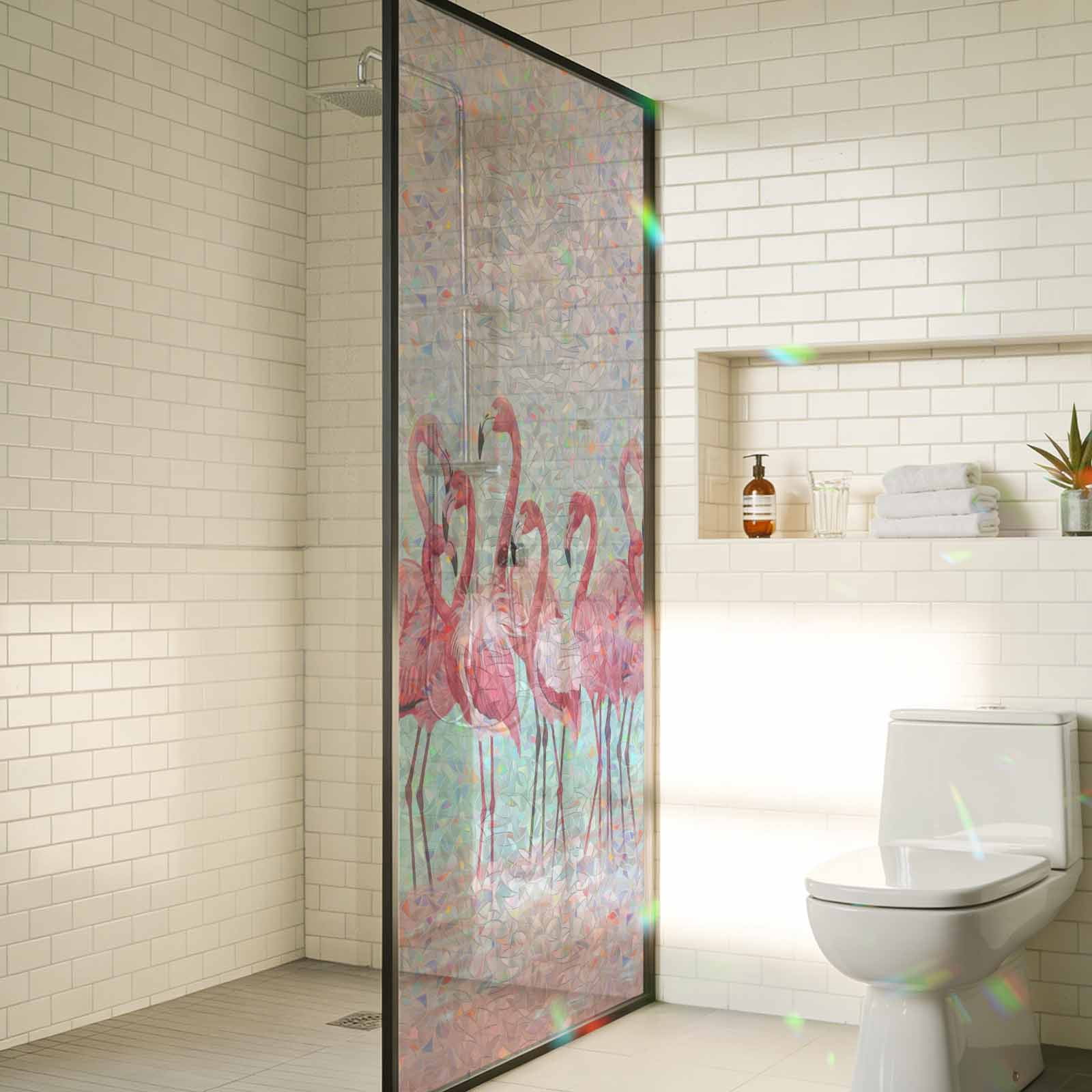 Pink Flamingo Window Privacy Film Rainbow Static Cling Stain Glass ...