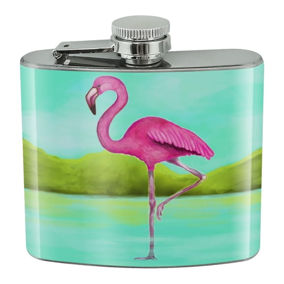 Pink Flamingo in Water Stainless Steel 5oz Hip Drink Kidney Flask
