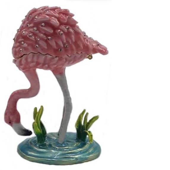 Pink Flamingo in the Water Enamel Bejeweled Jewelry Trinket Keepsake Box New