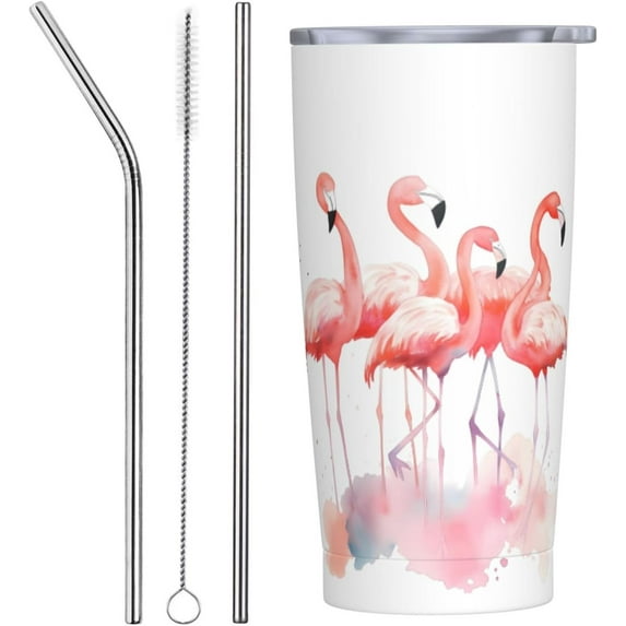Pink Flamingos 20 oz Tumbler with Lids and Straws Stainless Steel Vacuum Coffee Mug for Car Home Office Outdoor Travel