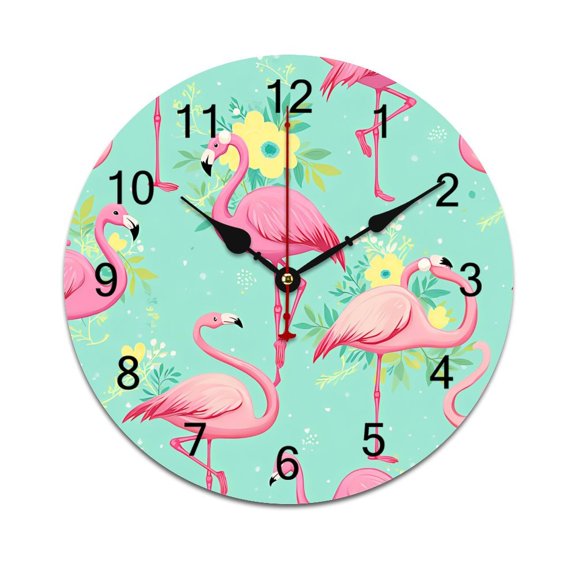 Pink Flamingos And Tropical Leaves Time Decorative Wall Clocks Round Large Wall Watch Bedroom Home Decor 10 12 14 Inch