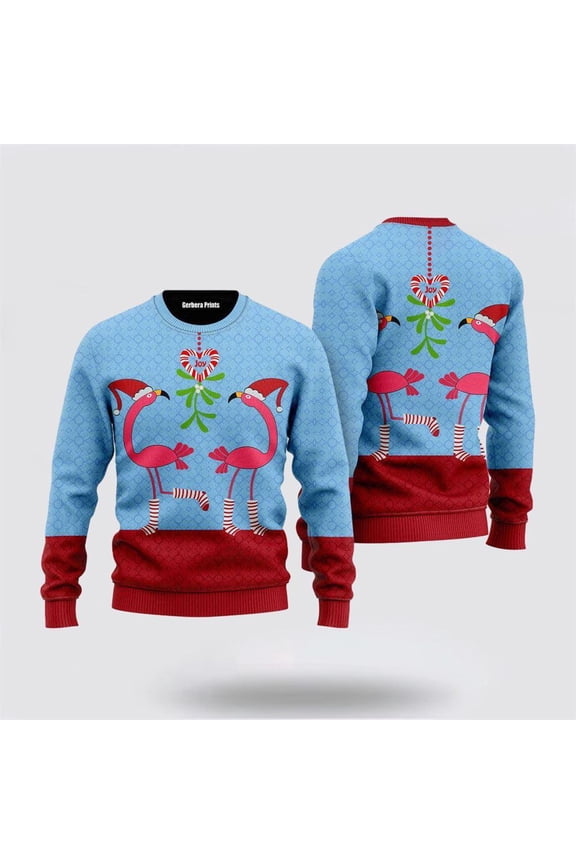 Pink Flamingos Christmas Funky Pattern Ugly Christmas Sweater – Christmas Gifts For Frends